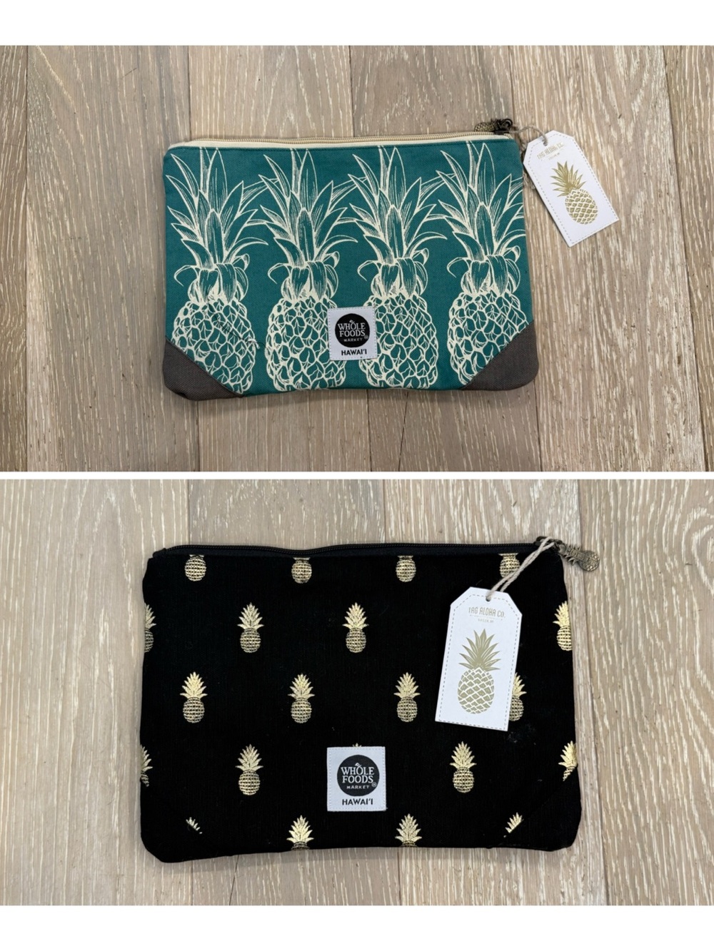 2 Whole Foods Exclusive Hawaii Designs Pineapple Zip Pouch Clutch  NWT